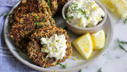 Dill Quinoa Patties With a Lemon Feta Dip