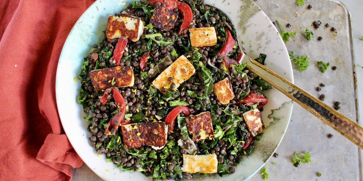 Warm Lentil Salad With Grilled Halloumi