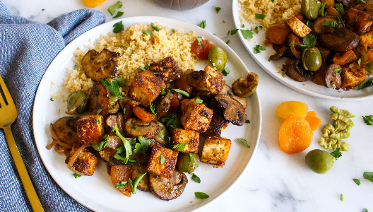 Moroccan Tofu With Mushrooms and Couscous.